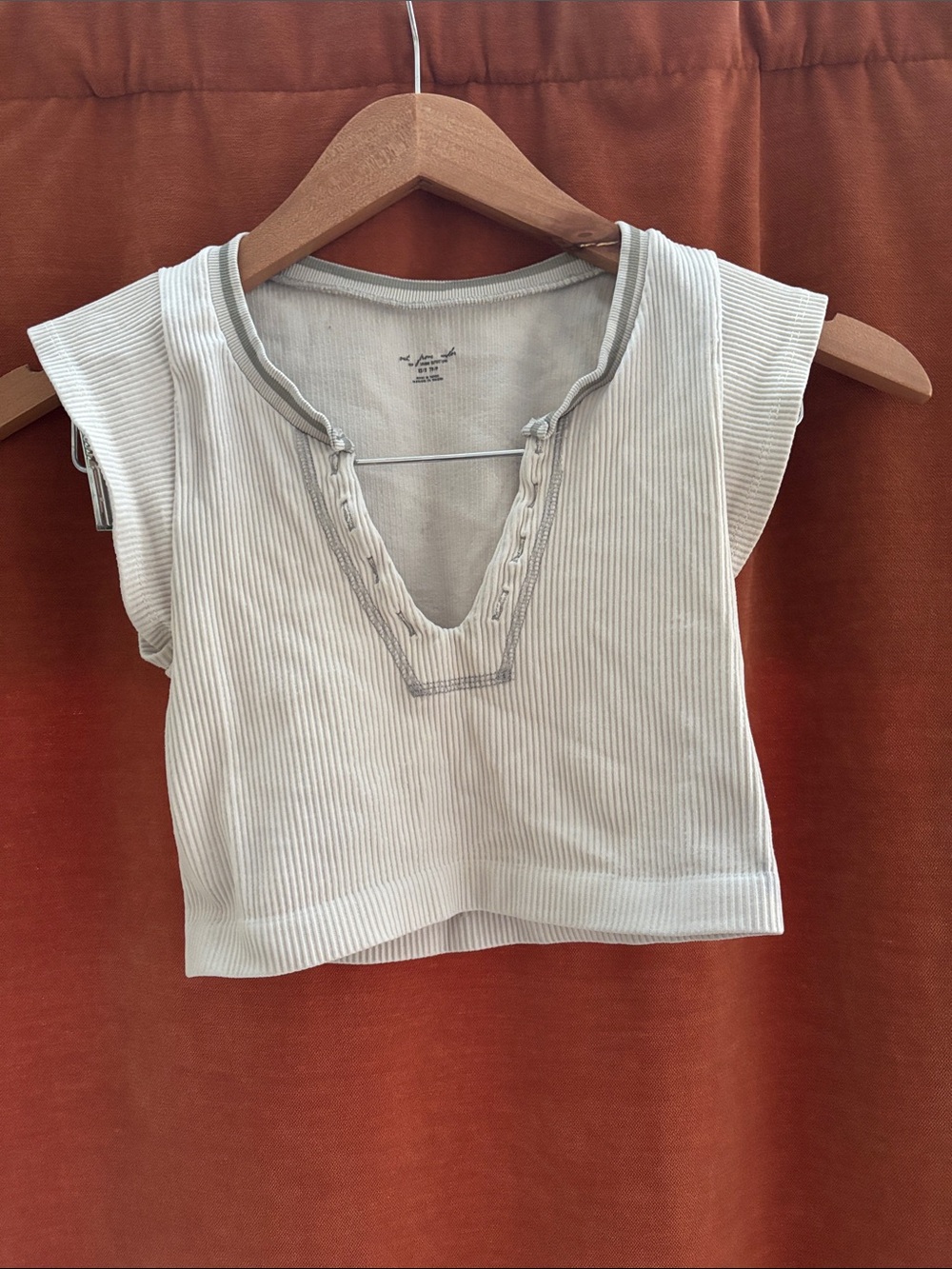 Urban Outfitters Cream Ribbed V-Neck Crop Top